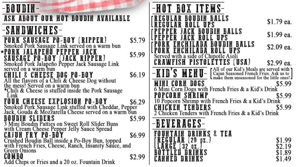 Insane Sausages Menu 1